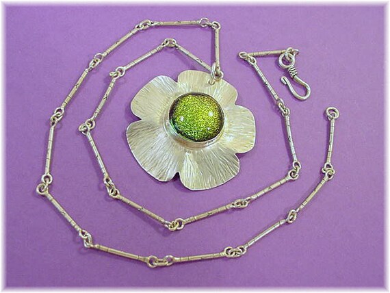 Flower Iridescent Art Glass Sterling Silver Penda… - image 4