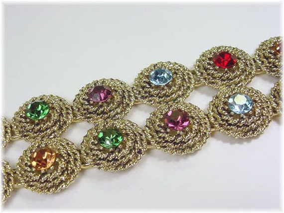 Judy Lee Rhinestone Bracelet, Multi Jewels, Rope … - image 3