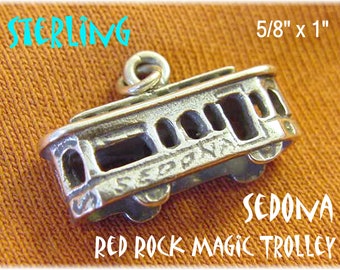 Sedona Arizona Red Rocks Magic Trolley Sterling Silver Charm Pendant, RARE Arizona Limited Edition, Az Grand Canyon, Bracelet FREE SHIPPING