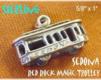 Sedona Arizona Red Rocks Magic Trolley Sterling Silver Charm Pendant, RARE Sedona Limited Edition Charm, Charm Bracelet   FREE SHIPPING