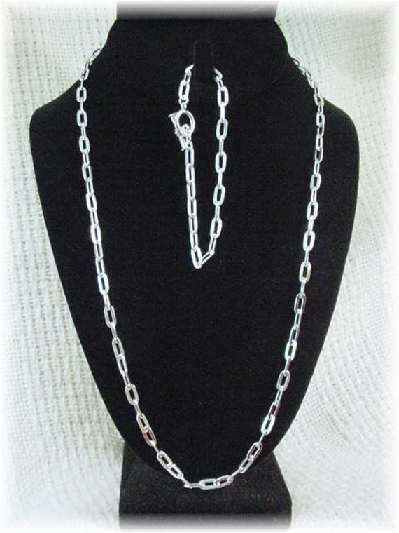 Sterling Silver 24" Necklace Bracelet Set, Flat C… - image 9