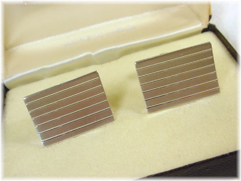 Wedding Suit Cuff Links Mens Fathers Day Anson Mid Century Modern Lines Cufflinks Original Gift Box Sterling Silver FREE SHIPPING