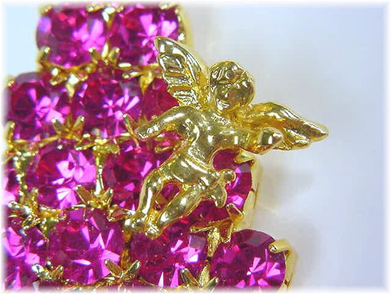Vasari Rhinestone Christmas Tree Angel Brooch Pin, Sparkling Magenta Pink Crystals,  Costume Jewelry   FREE SHIPPING View 3