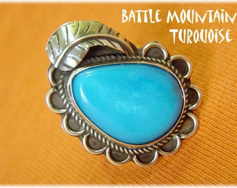 Battle Mountain Blue Gem Turquoise Sterling Silver Ring, Navajo, Native American Indian, Boho    FREE SHIPPING