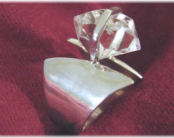 NY Herkimer Diamond 13 Ct Sterling Silver Ring, Genuine Natural Quartz Rock Crystal Point, High Grade  FREE SHIPPING