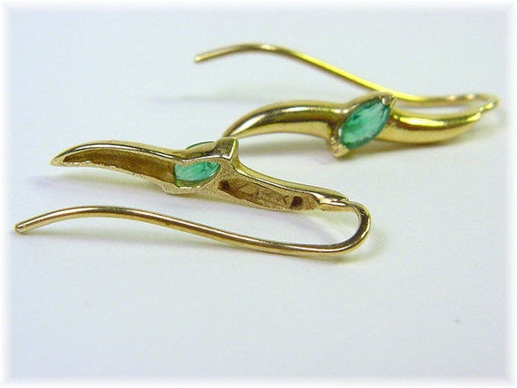 14K Gold Emerald Earrings, 14K Gold Earrings, Fre… - image 5