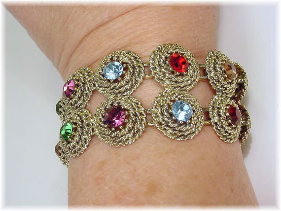 Judy Lee Rhinestone Bracelet, Multi Jewels, Rope … - image 7