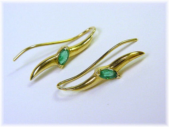 14K Gold Emerald Earrings, 14K Gold Earrings, Fre… - image 4