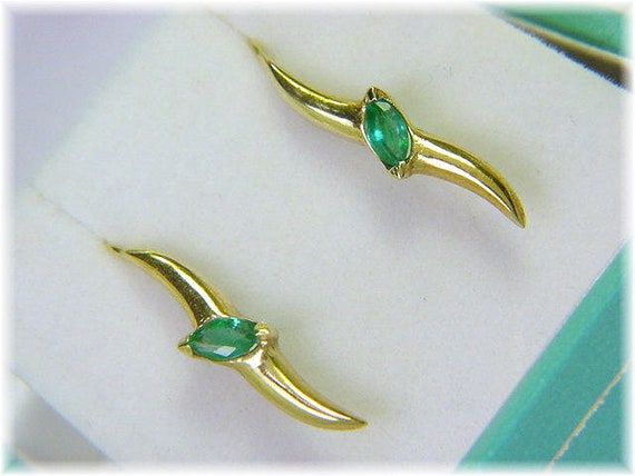 14K Gold Emerald Earrings, 14K Gold Earrings, Fre… - image 3