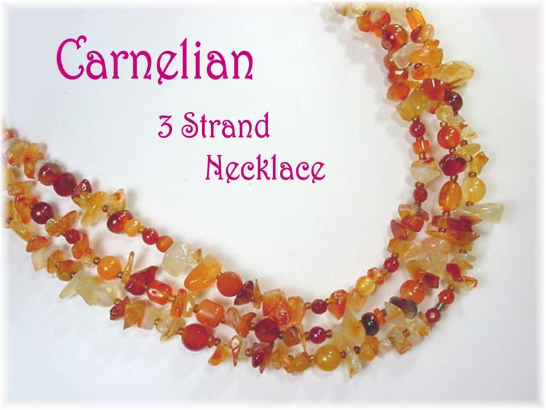 Carnelian Nugget Sterling Silver 3 Strand Necklace Artisan OOAK Orange Red Bead Agate Layering Handmade Autumn Jewelry FREE SHIPPING