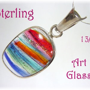 Rainbow Waves Art Glass Sterling Silver Pendant For Necklace, Artisan One of A Kind, Lampwork, Beach,  Rainbow, Art Jewelry   FREE SHIPPING