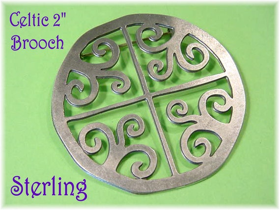 Celtic Sterling Silver Brooch Hand Wrought Spiral… - image 1