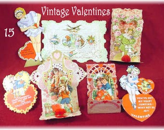 15 Vintage Valentines Day Card Lot, Antique Honeycomb Pop Ups, Pop Outs, Fold Outs, Made in Germany, Heart, Valentines Day   FREE SHIPPING