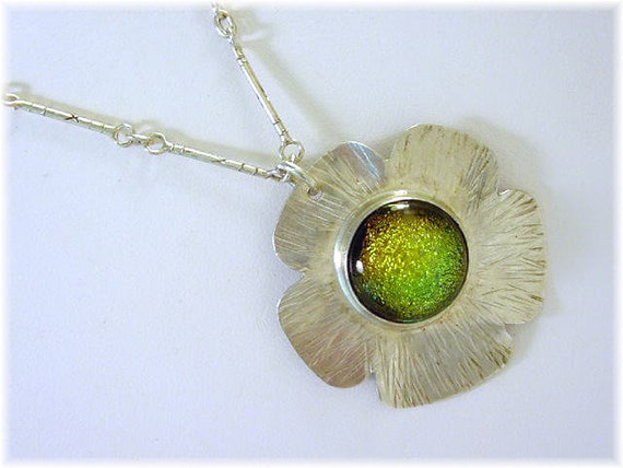 Flower Iridescent Art Glass Sterling Silver Penda… - image 6