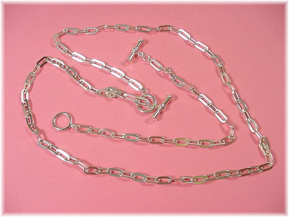 Flat Cable Chain Link Solid Sterling Silver 24" N… - image 7