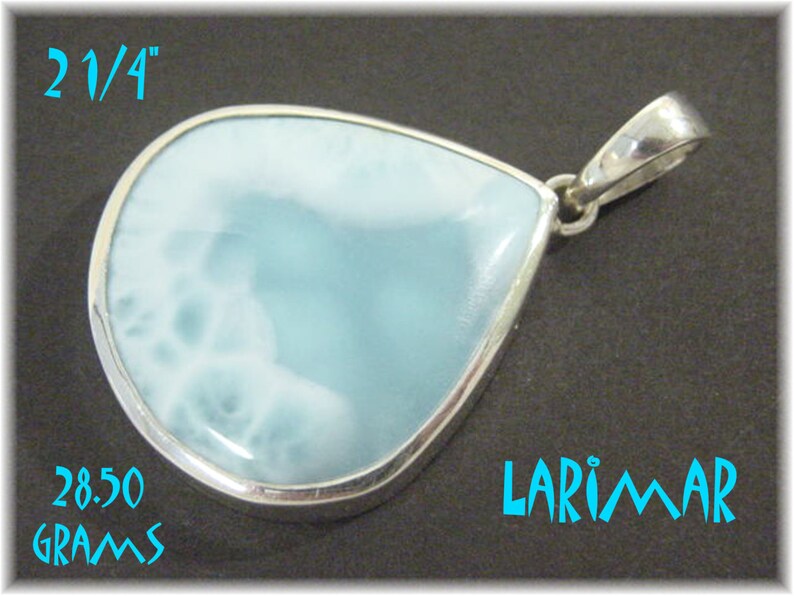 Perfect Gift FREE SHIPPING 78 Ct Genuine Blue Larimar 2 14 Large Artisan Pendant Larimar Sterling Silver Pendant Dominican Republic