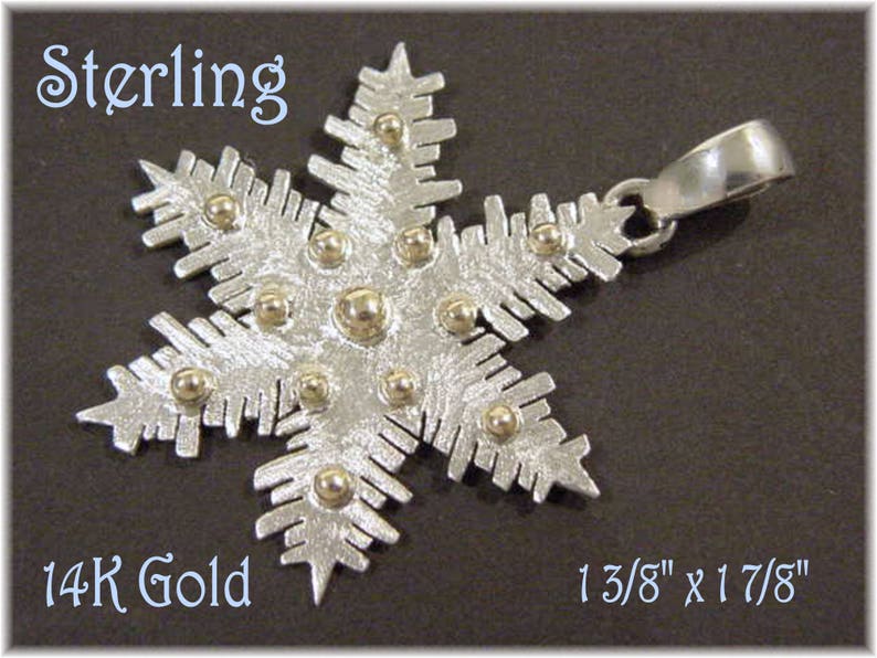 Artisan Custom Design Only 1 Created FREE SHIPPING Modern Art Snow Christmas Snowflake 14K Gold Sterling Silver Pendant 1 78