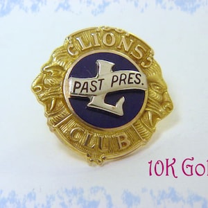 Lions Club 10K Solid Gold Pin, Past President Service Lapel Tack Pin, Tie Clasp, Badge, Fraternal, Pinback, Employee, Lion&#39;s  FREE SHIPPING