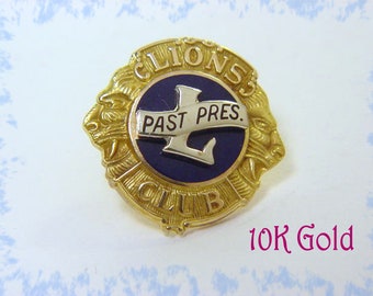 Lions Club 10K Solid Gold Pin, Past President Service Lapel Tack Pin, Tie Clasp, Badge, Fraternal, Pinback, Employee, Lion's  FREE SHIPPING