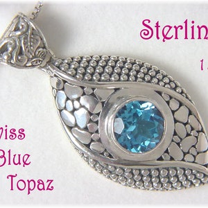 Swiss Blue Topaz Pendant Necklace, Sterling Silver, Swiss Blue Topaz Necklace, Beach Wedding, Keli, Zen Jewelry, New Age   FREE SHIPPING