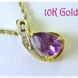 10K Gold Amethyst Diamond Pendant Chain Necklace, 10K Gold Necklace, Amethyst Necklace, Diamond Necklace, Gift For Her, 14K   FREE SHIPPING