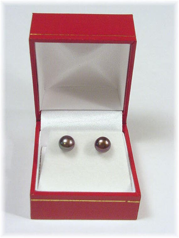 14K Gold South Sea Black Pearl Stud Earrings, Bla… - image 4