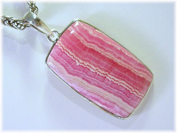 Rhodochrosite Pink Sterling Silver Pendant, Large… - image 3