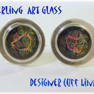 Art Glass Sterling Silver Cufflinks, Implosion Art Glass, Designer BJ Mackel, Artisan Jewelry, Lampwork, Modern Art Cuff Links FREE SHIPPING