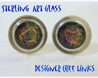 Art Glass Sterling Silver Cufflinks, Designer BJ Mackel, Artisan Jewelry, Lampwork, Modern Art Cuff Links FREE SHIPPING