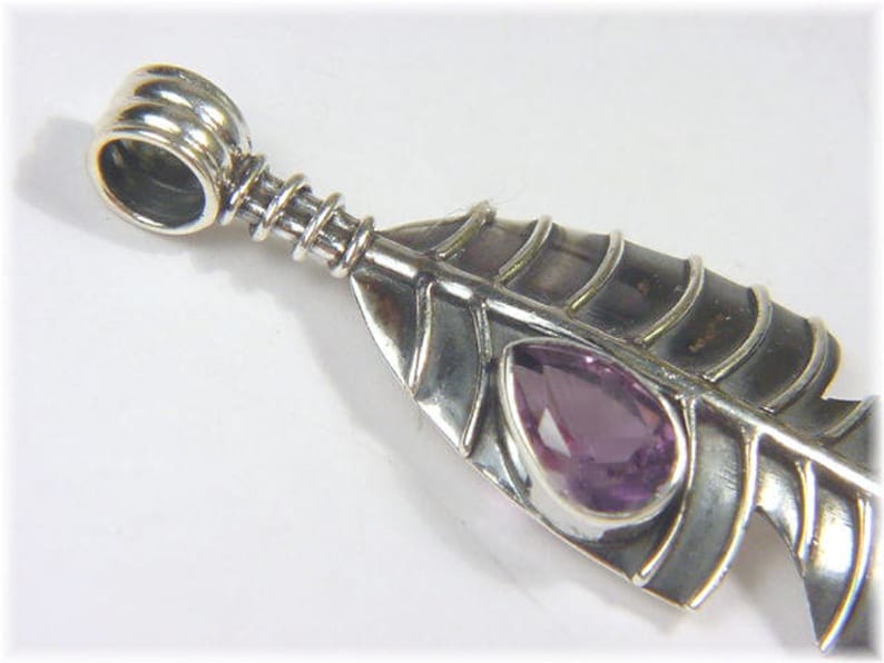 Amethyst Pendant, Indian Feather Sterling Silver Oxidized Pendant ...