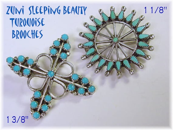 Zuni Needlepoint Sleeping Beauty Turquoise Sterling Silver Pendant 