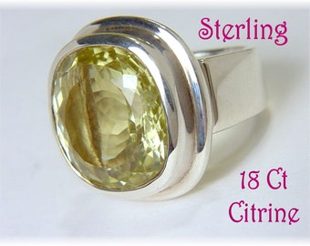 18 Ct Cushion Cut Citrine Ring Sterling Silver Ring, Large Natural Citrine Big Bold Ring, Cocktail Ring, Fine Jewelry    FREE SHIPPING
