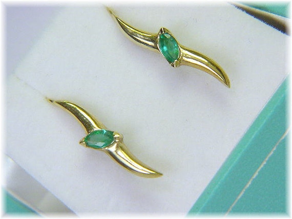 14K Gold Emerald Earrings, 14K Gold Earrings, Fre… - image 2