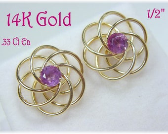 14K Gold Amethyst Spiral Halo Earrings, Circles of Life, Purple, Zen  FREE SHIPPING