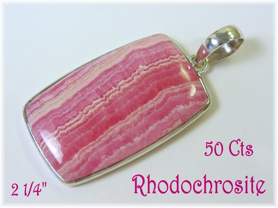 Rhodochrosite Pink Sterling Silver Pendant, Large… - image 1