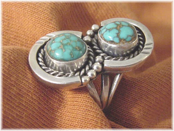 Spider Web Turquoise Sterling Silver Shadow Box R… - image 4