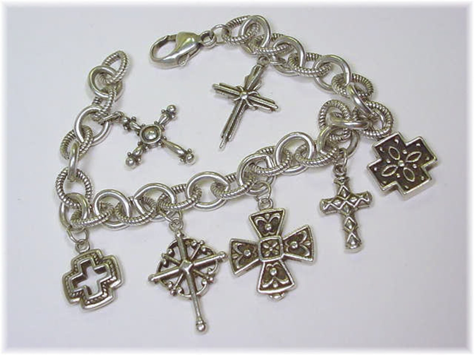 Cross Sterling Silver Charm Bracelet Chain Link Waldeck Etsy UK