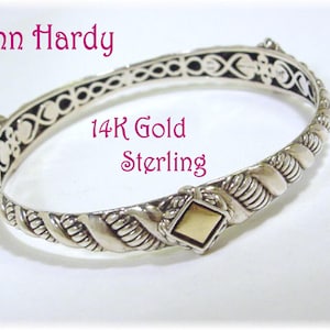 John Hardy 14K Gold Diamond Braided Station Bangle Bracelet, Palu, 14K Gold Sterling Silver Bracelet, Jai John Hardy Bracelet  FREE SHIPPING