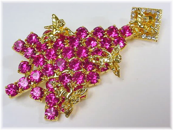 Vasari Rhinestone Christmas Tree Angel Brooch Pin, Sparkling Magenta Pink Crystals,  Costume Jewelry   FREE SHIPPING View 6