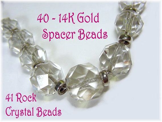 14K Gold Rock Crystal Faceted Necklace, 40 14K Wh… - image 2