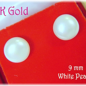 14K Gold Akoya Pearl Earrings, Rare Large 9 x 5 mm White Pearls, AAA Genuine, Wedding Jewelry, Bride, Beach, 14K Gold Earrings FREE SHIPPING