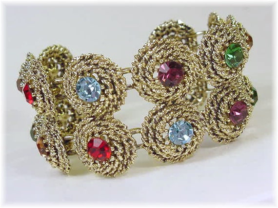 Judy Lee Rhinestone Bracelet, Multi Jewels, Rope … - image 2