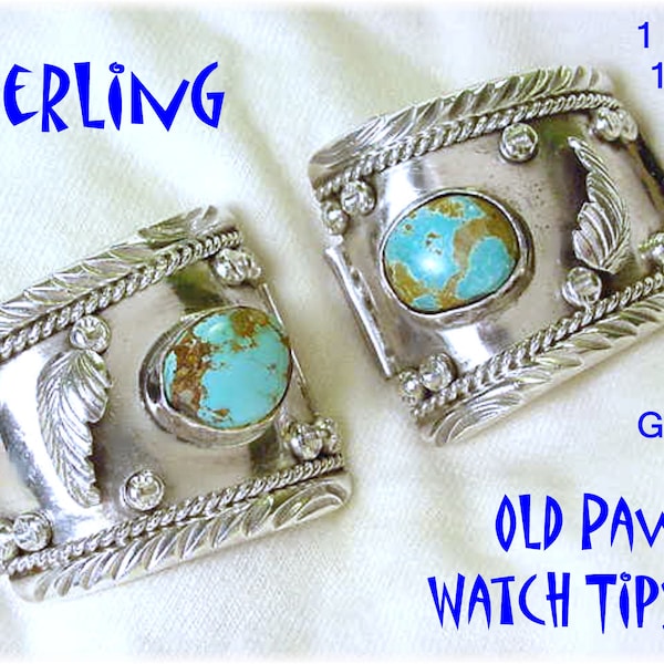 Watch Tips Kingman Turquoise Sterling Silver, Watch Band, Navajo, Old Pawn, Heavy 57 Grams, Native American, Indian Jewelry  FREE SHIPPING