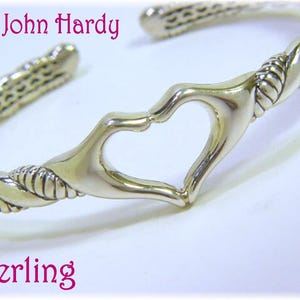 John Hardy Heart Hands I Love You Sterling Silver Hinged Bracelet, Friendship Bracelet, Jai John Hardy Bracelet, 7 1/4&quot; Cuff   FREE SHIPPING
