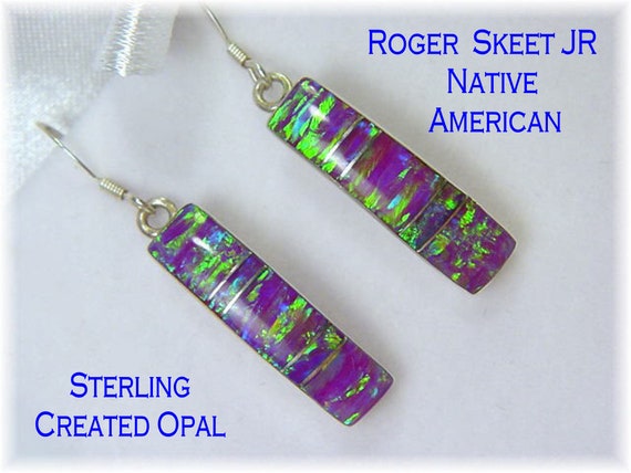 Black Fire Opal Sterling Silver Earrings, Fiery C… - image 1