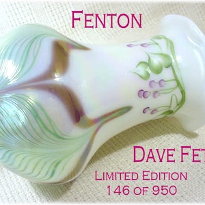 Dave Fetty Fenton Hand Painted Pulled Feather Vase, Connoisseur Collection, Limited Edition Signed & Numbered, Art Glass Vase  FREE SHIPPING