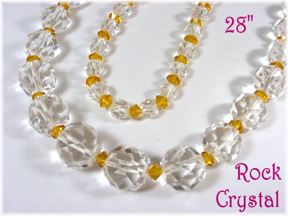 Rock Crystal Faceted Bead Necklace - 84 Grams 28"… - image 1