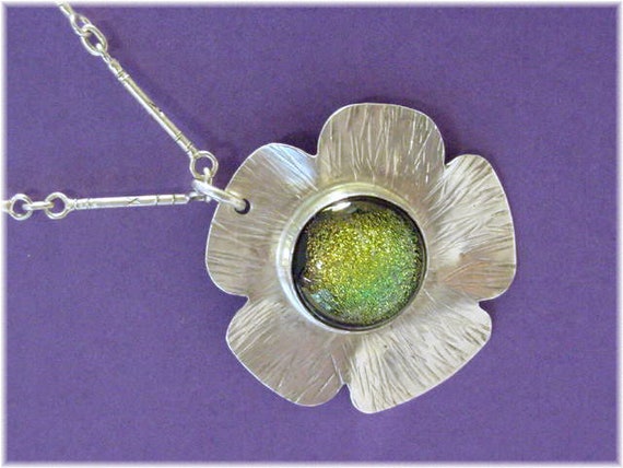 Flower Iridescent Art Glass Sterling Silver Penda… - image 5