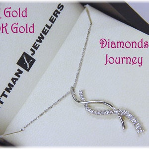 14K Gold Diamond Journey Pendant Necklace, 14K White Gold, 14K Gold Necklace, Wedding Jewelry,  Diamond Pendant, Bride, Love  FREE SHIPPING