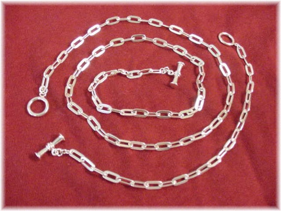 Sterling Silver 24" Necklace Bracelet Set, Flat C… - image 5